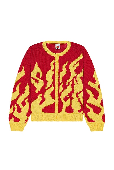 Flame Hand Knit Cardigan in Red