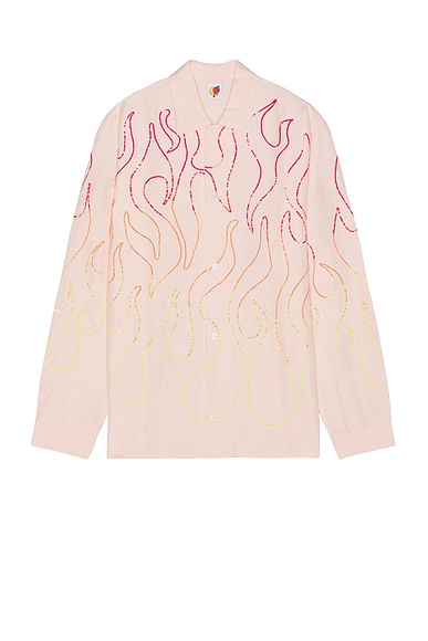 Shop Sky High Farm Workwear Flame Embroidered Shirt In Pink