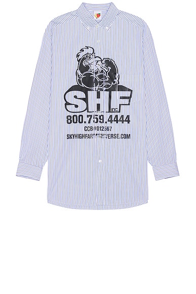 Shop Sky High Farm Workwear Chicken Button Down Shirt In Blue
