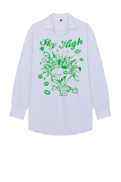 Sky High Farm Workwear Mindblown Print Button Down Shirt in Blue Stripe