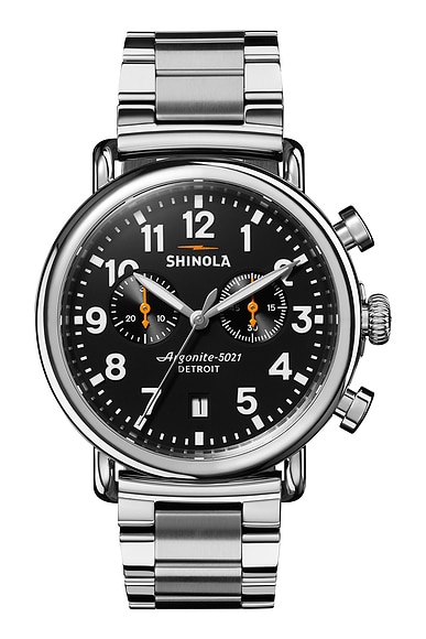 Shinola Runwell 2 Eye Chrono 41mm Watch Silver Bracelet in Black