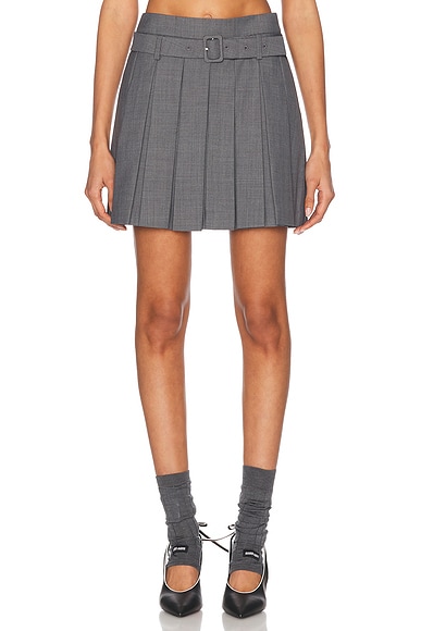 Shushu/Tong Belt Embellished Pleated Skirt in Grey