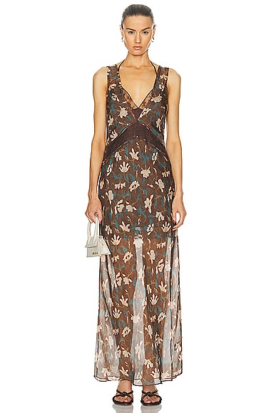 SIR. Avellino Lace Layered Dress in Chocolate Fiore Print