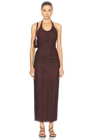 SIR. Jacques Knot Midi Dress in Chocolate