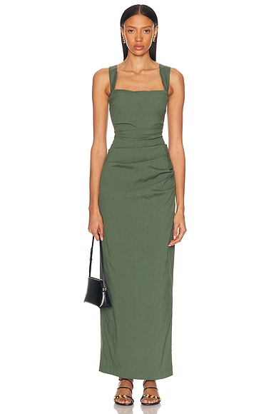 SIR. Florent Balconette Gown in Forest Green