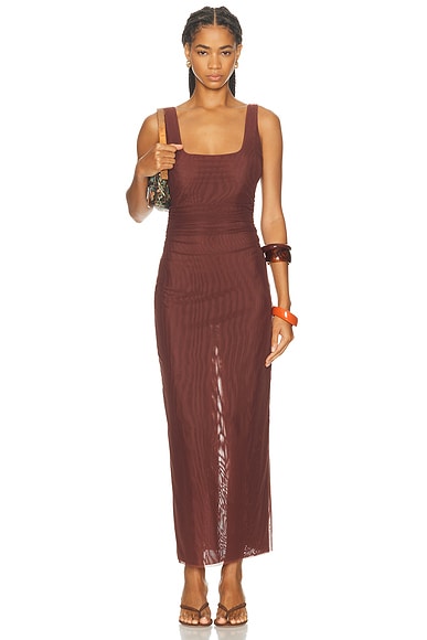SIR. Jacques Twist Midi Dress in Espresso