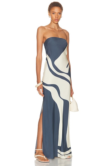 SIR. Lilou Strapless Maxi Dress in Liora Charcoal Blue