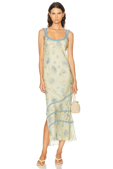 SIR. Cecile Ruffle Slip Dress in Eira Butter