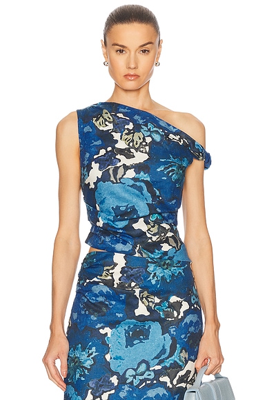 Emilio Pucci One Shoulder Top in Blue & Celeste | FWRD Emilio Pucci One Shoulder Top in Blue & Celeste | FWRD