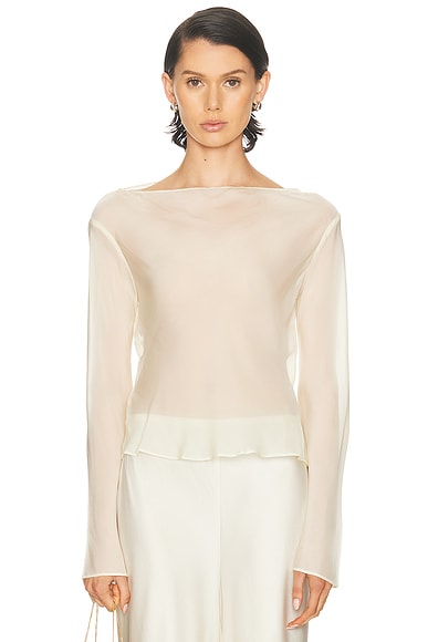 SIR. Strobe Long Sleeve Cowl Top in Cream