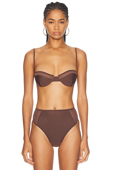 SIR. Dunes Spliced Balconette Bikini Top in Chocolate