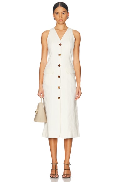 SIMONMILLER Zapata Linen Midi Dress in Gesso
