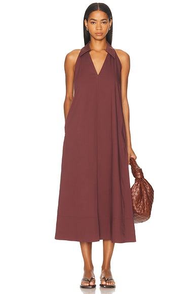 SIMONMILLER Nava Poplin Midi Dress in Choco Brown