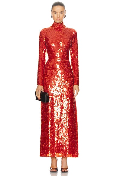 SIMONMILLER Sculpty Sequin Dress in Chili