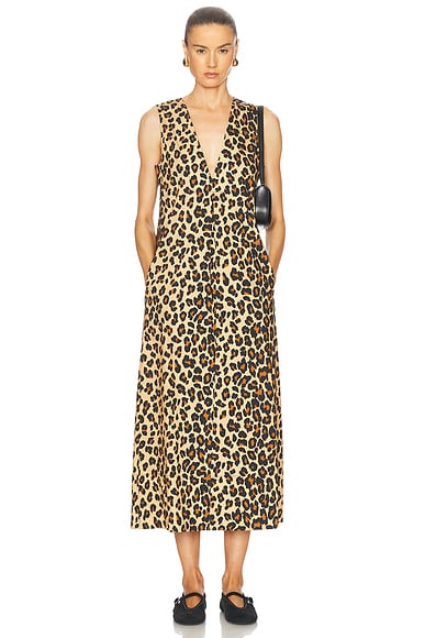Ganni Printed Cotton Dress in Minion Yellow FWRD