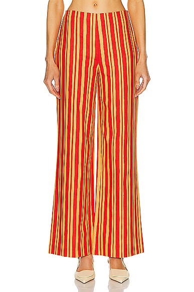 Shop Simon Miller Pia Linen Pant In Retro Red & Acid Orange Stripe