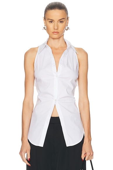 SIMONMILLER Loch Sleeveless Poplin Button Up Top in Macadamia