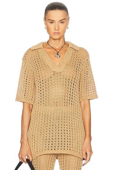 SIMONMILLER Brisas Crochet Polo Top in Natural