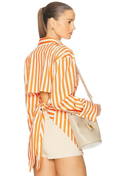 SIMONMILLER Loch Poplin Button Up Shirt in Coral Cabana Stripe