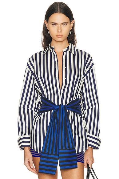 SIMONMILLER Inna Poplin Top in Cobalt Stripe Combo