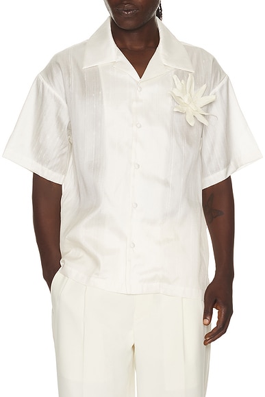 Sanea Collection Sakorn Orchid Brooch Silk Shirt in Ecru