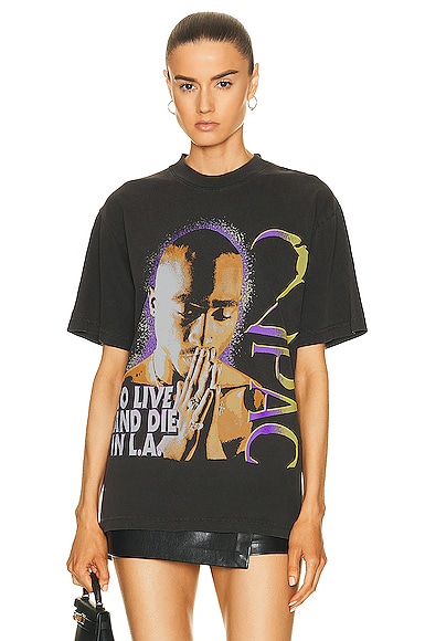 SIXTHREESEVEN 2pac To Live and Die in LA T-shirt in Washed Black