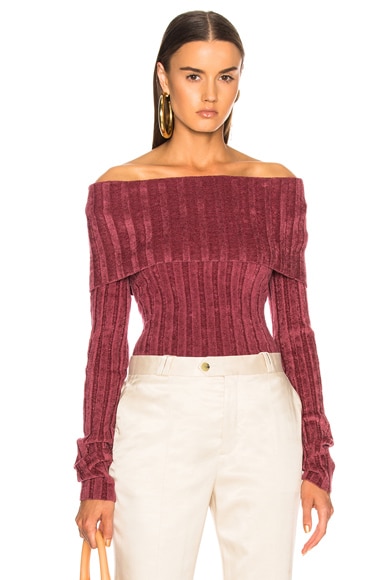 Daphne Velour Rib Off Shoulder Sweater