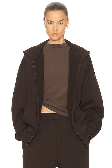 SKIMS Boyfriend Fleece Boxy Zip-Up Hoodie in Espresso