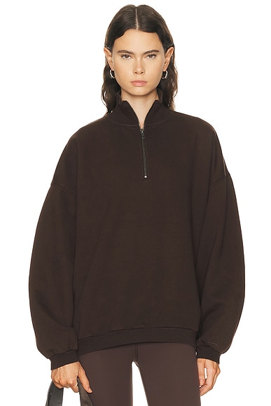 SKIMS Boyfriend Fleece Slouchy Turtleneck Pullover Sweatshirt in Espresso
