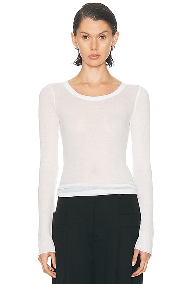 SKIMS Sheer Cotton Long Sleeve Top in Snow