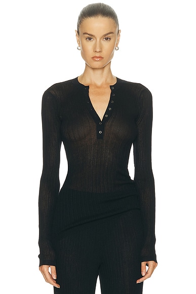 Sheer Knit Long Sleeve Henley Top