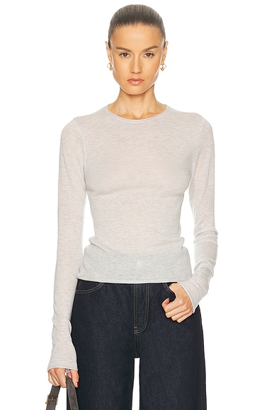 SKIMS Sheer Cashmere Long Sleeve Top in Light Heather Grey
