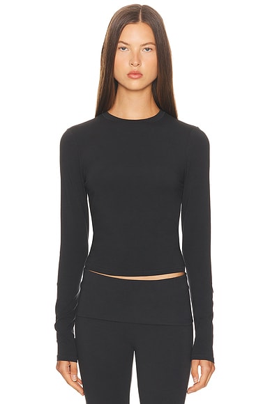 SKIMS Cotton Jersey Long Sleeve T-Shirt in Soot