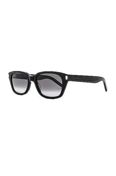 Shop Saint Laurent Sl 522 Sunglasses In Shiny Black & Gradient Grey