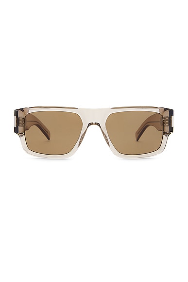 Saint Laurent Square Sunglasses in Beige & Brown