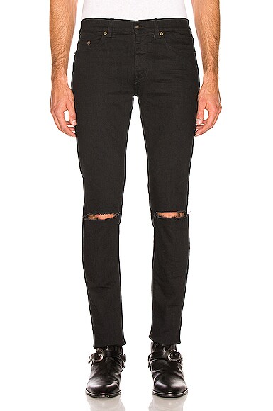 Saint Laurent Distressed Jeans in Black FWRD