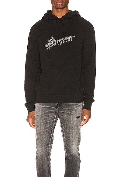 Saint Laurent Star Logo Hoodie In Black Natural Fwrd