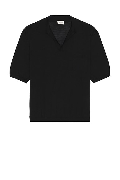 Saint Laurent Short Sleeve Polo Sweater in Black
