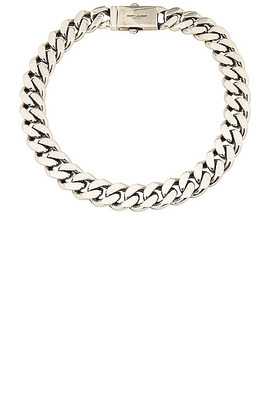 Saint Laurent Thick Cuban Chain Necklace in Metallic Silver