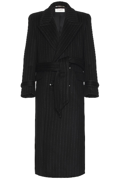 Saint Laurent Manteau Crante Coat in Noir