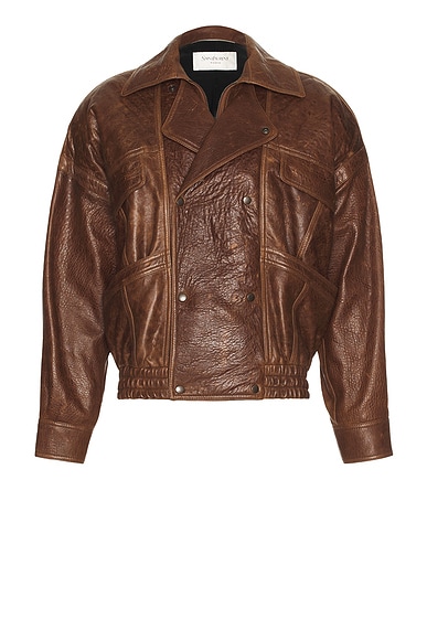 Saint Laurent Leather Jacket in Marron Terracotta