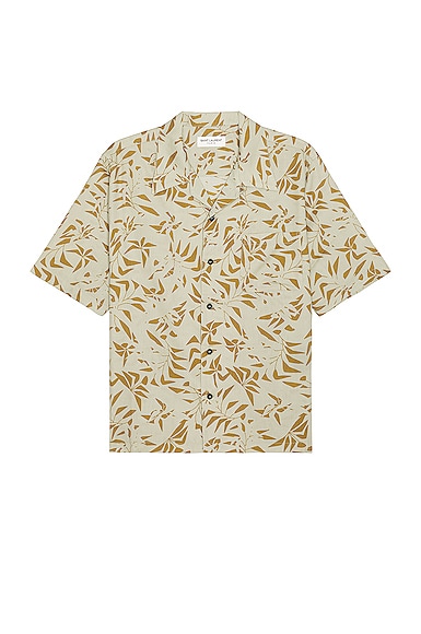Shop Saint Laurent Hawaii Short Sleeve Shirt In Sand & Kaki