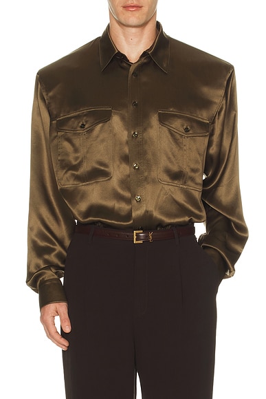 Saint Laurent Long Sleeve Shirt in Khaki