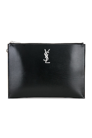Saint Laurent Monogram Zippered Tablet Holder in Black