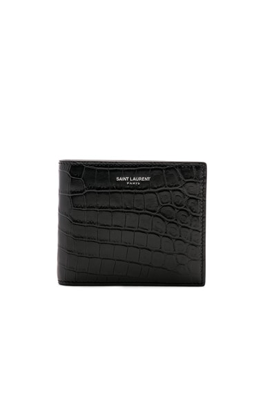 Saint Laurent Matte Croc Billfold Wallet in Black