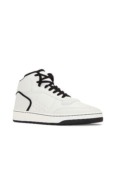 Shop Saint Laurent Sl80 Mid Top Sneaker Cuir Meridiano Graine In White