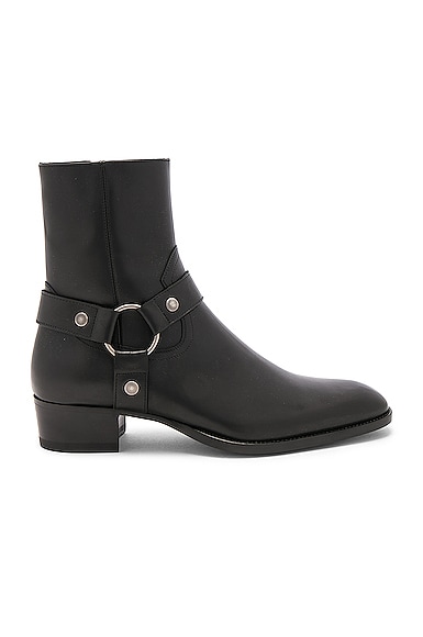 Saint Laurent Leather Wyatt Harness Boots in Black