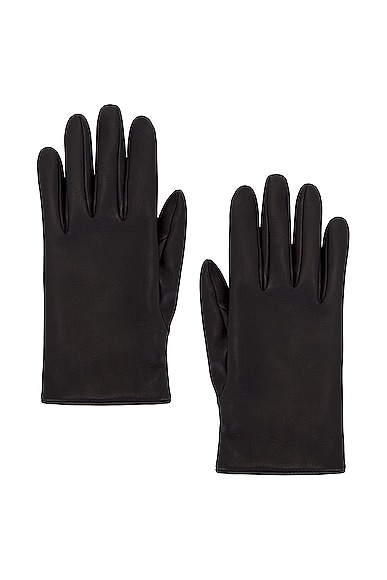 Saint Laurent Leather Gloves In Black & Gold