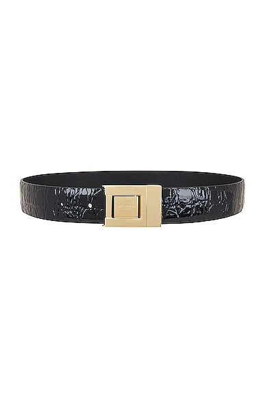 Saint Laurent Boucle LA 76 Belt in Black & Aged Gold