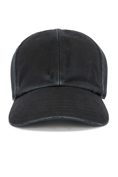 Shop Saint Laurent Washed Denim Cap In Black